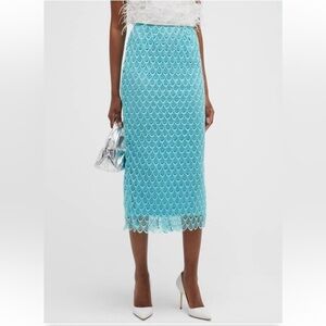 Aliette SCALLOP CUTOUT LACE MIDI SKIRT IN CRYSTAL BLUE sz 12
